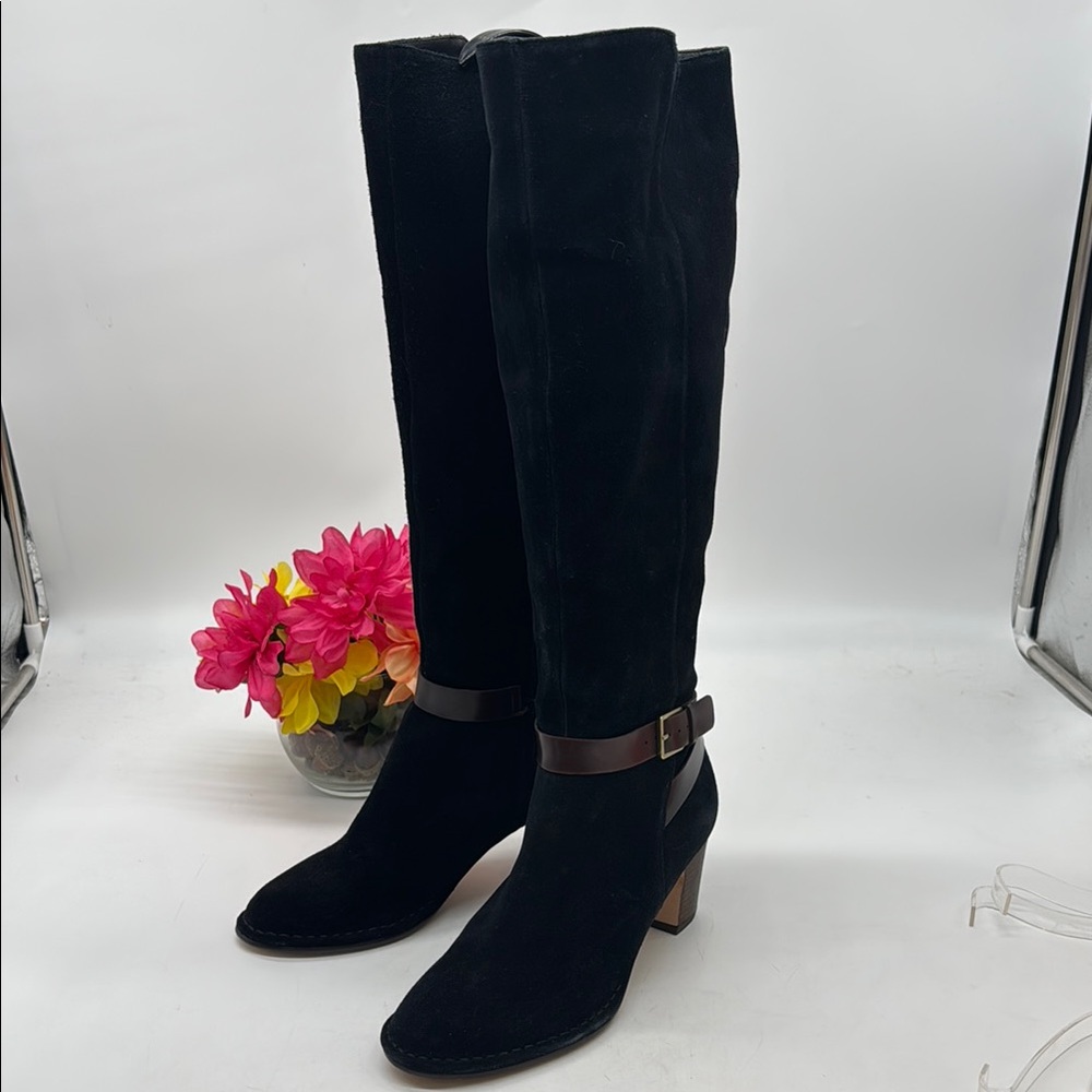 Clarks Black Suede Boots with Brown Accents Size 9 TB8780B